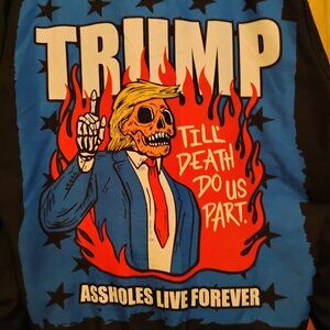 Men's Black XXL Assholes Live Forever Donald Trump Graphic Light Coat